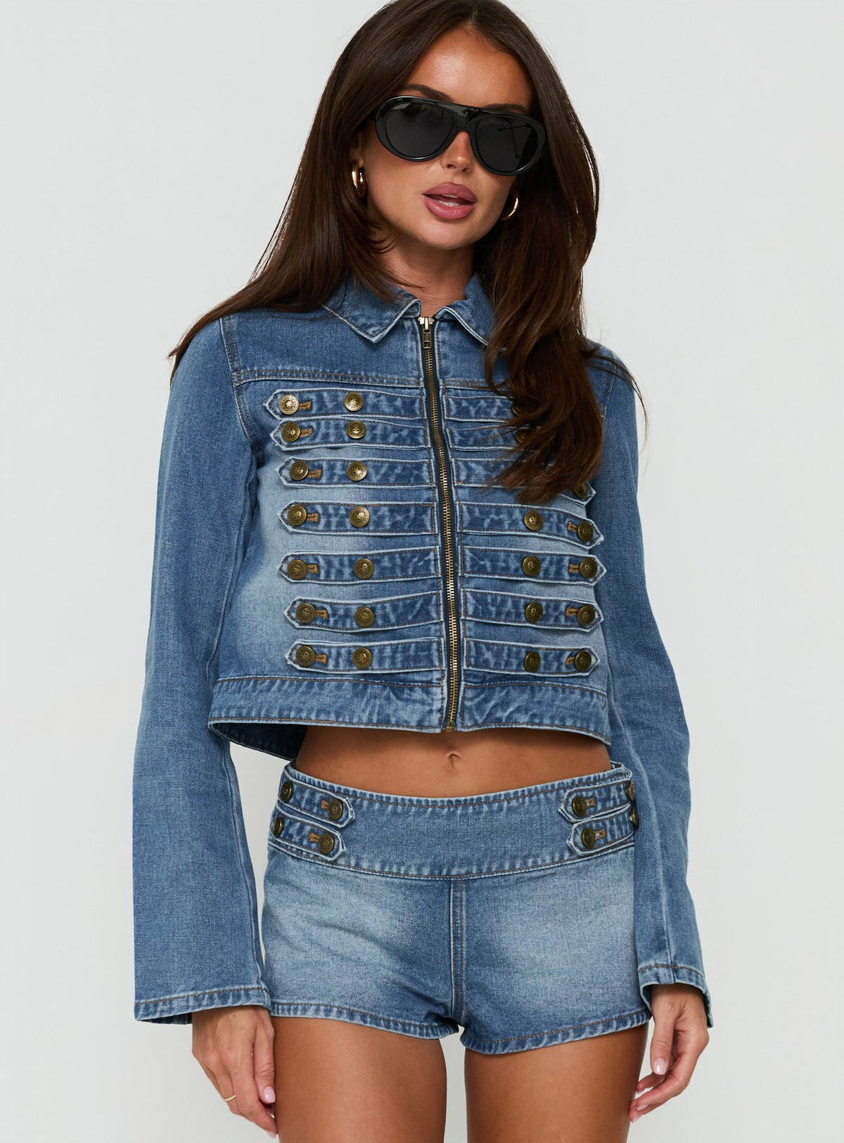 Kingstonn Military Denim Jacket Washed Blue