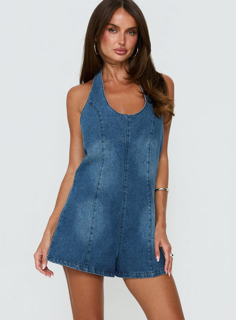 Ardenia Hatler Denim Playsuit Mid Blue Wash