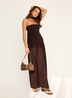 Odela Strapless Drop Waist Maxi Dress Chocolate