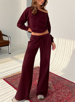 front view of model wearing Princess Polly Dodie Wide Leg Pants Washed Currant Mid Rise Pants 