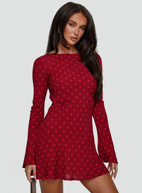 Princess Polly Women's Good Graces Long Sleeve Minidress - Red Princess Polly Women's Good Graces Long Sleeve Minidress - Red