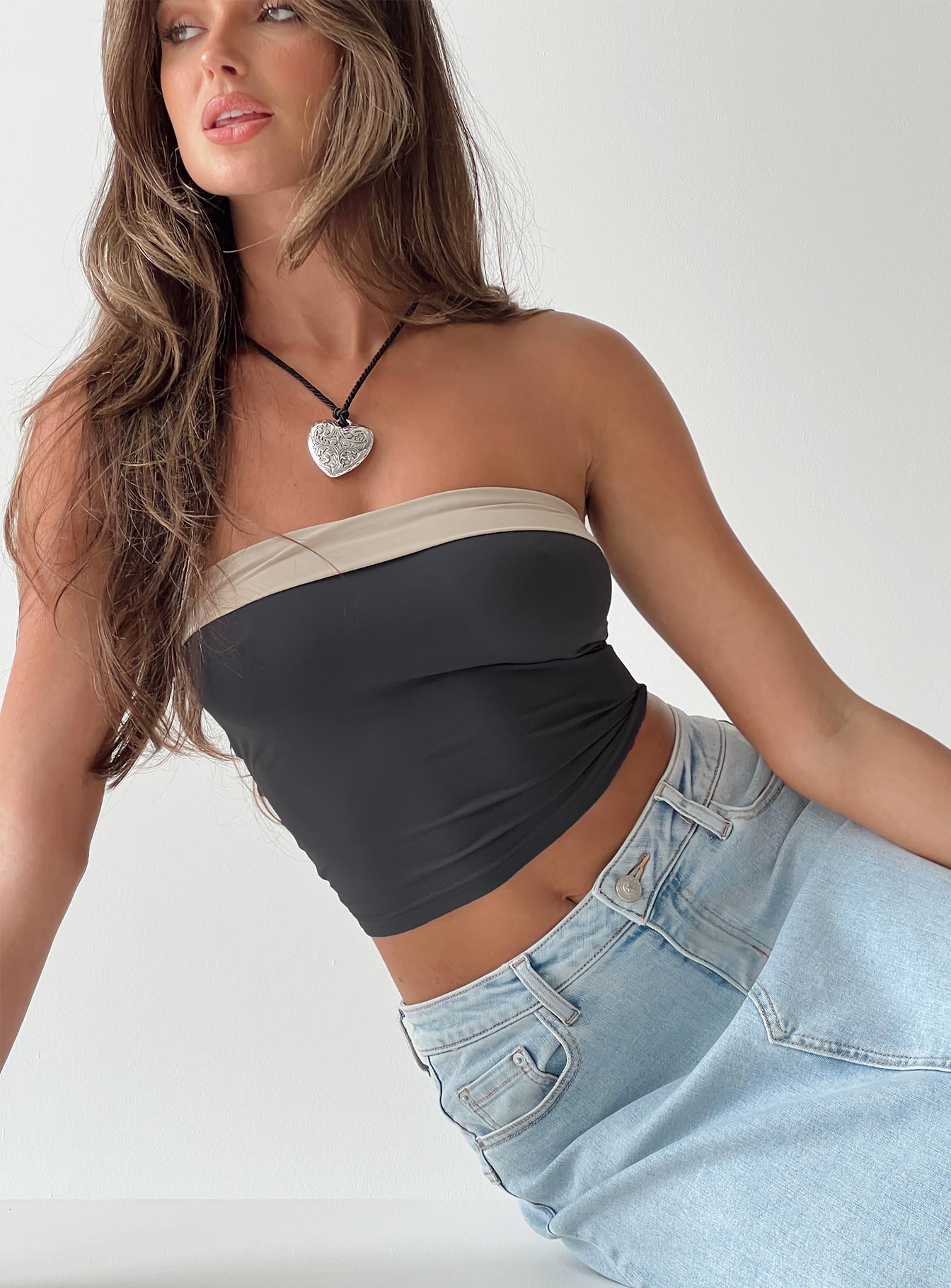product Princess Polly Sleeveless Asymmetric Neckline  Miko Tube Top Slate