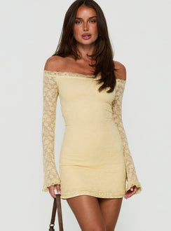 Avenues Long Sleeve Lace Mini Dress Butter