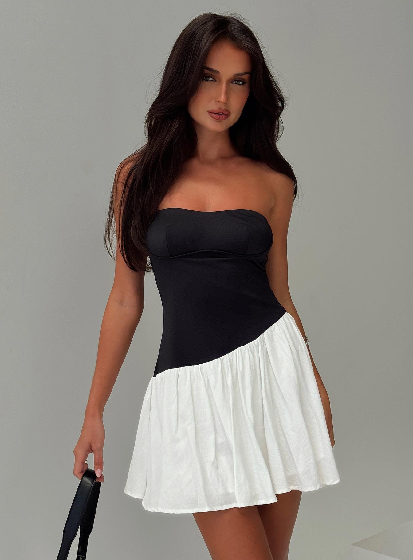 Amandla Strapless Mini Dress Black / White | Princess Polly Amandla Strapless Mini Dress Black / White | Princess Polly