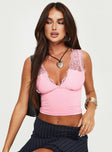 Crop top Slim fitting, lace material, plunging neckline Good stretch, lined bust