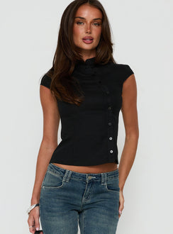 Kerstin Asymmetric Button Down Top Black