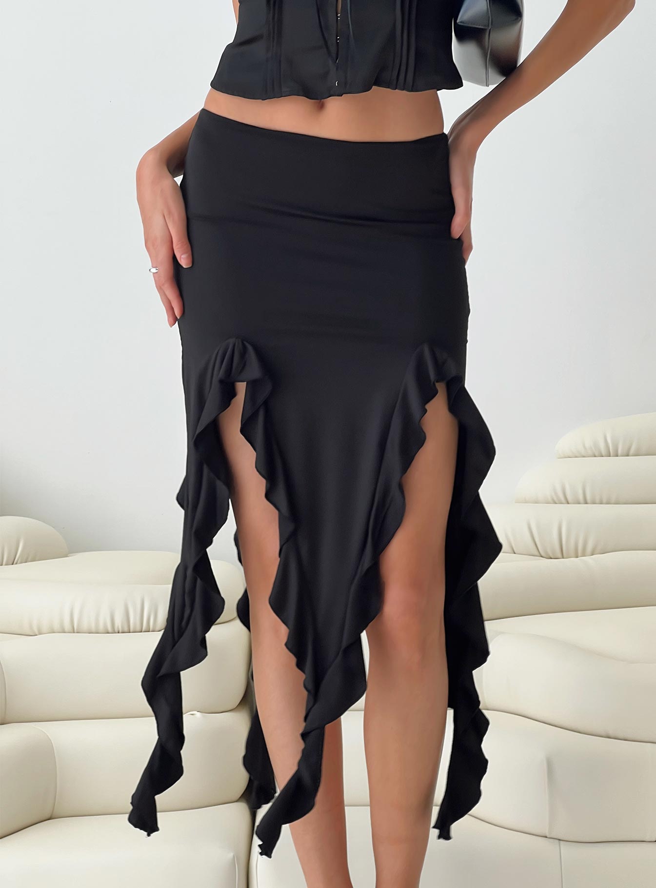 Black ruffle skirt 5xl best sale