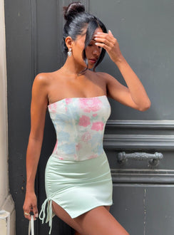 Jessicka Strapless Floral Sequin Mini Dress Aqua