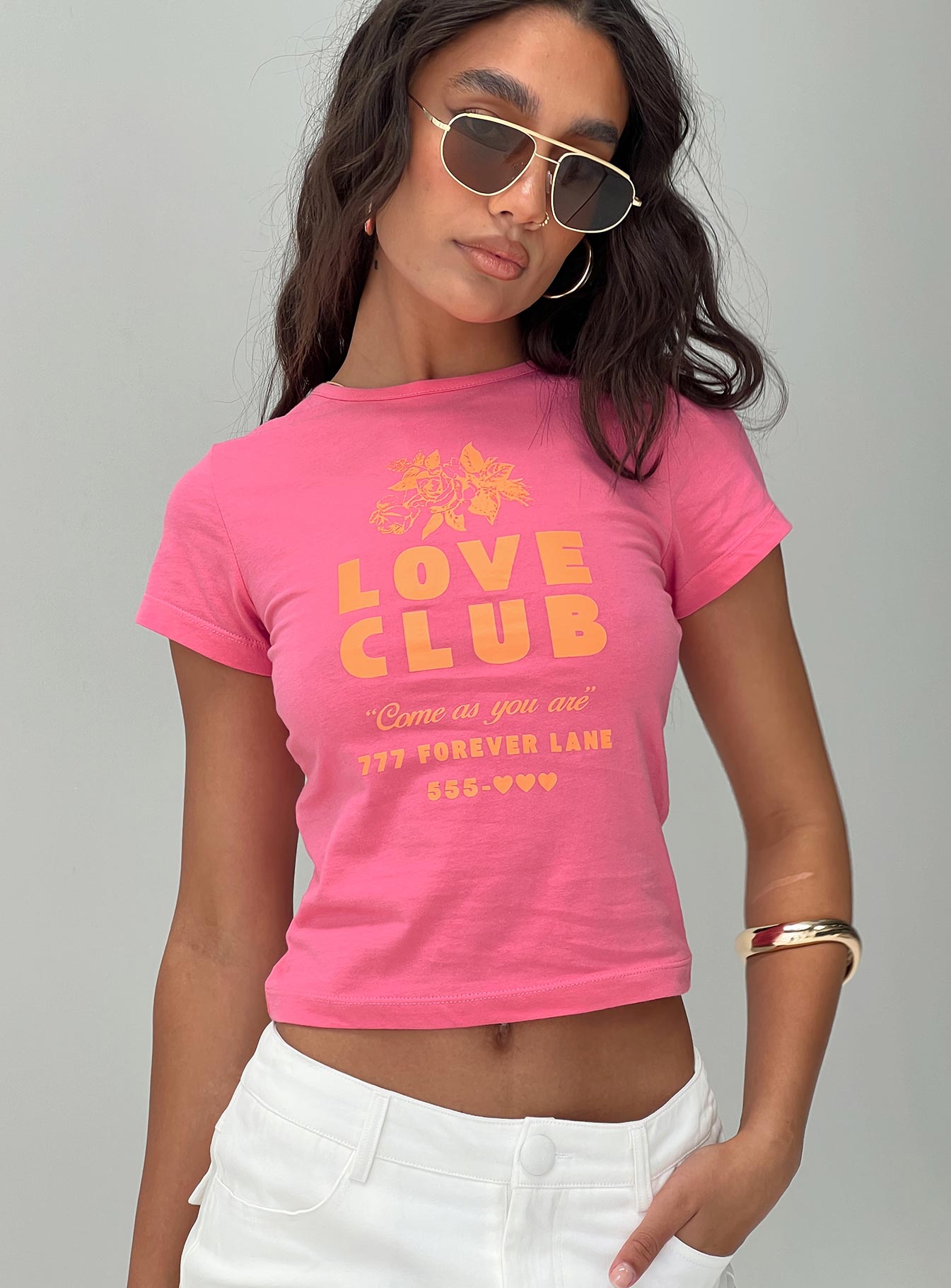 Thread together love club baby tee pink