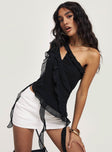 front view of model wearing Princess Polly Timmie One Shoulder Top Black Sleeveless Asymmetric Neckline 