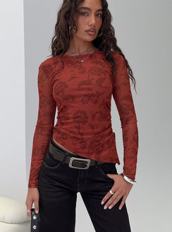People Watching Long Sleeve Top Red Floral