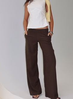 Khane Low Rise Wide Leg Pant Brown Pinstripe Petite