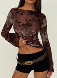 Meant To Be Mesh Long Sleeve Top Brown Floral