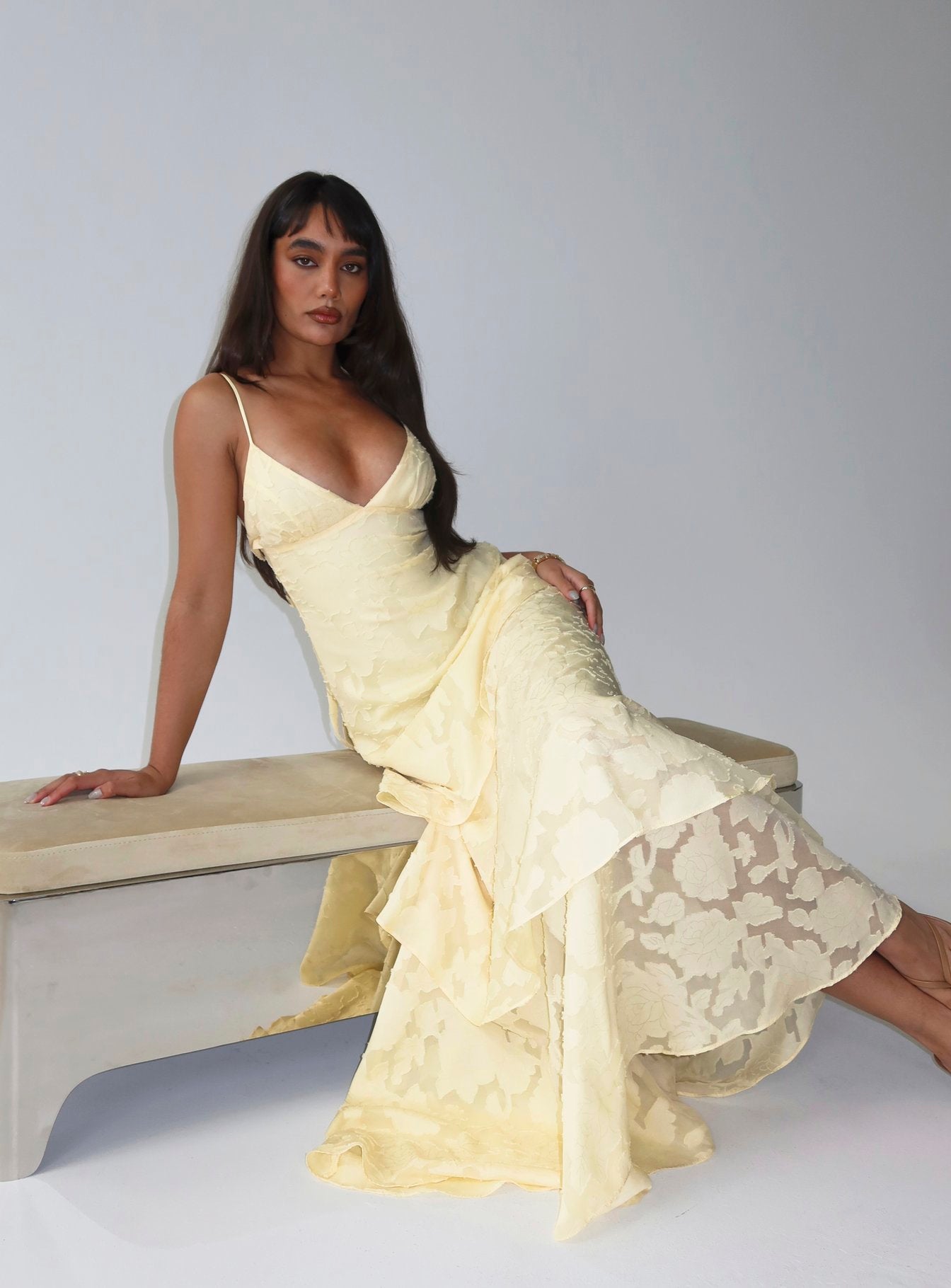 Lyricah Tiered Tie Back Maxi Dress Yellow | Princess Polly