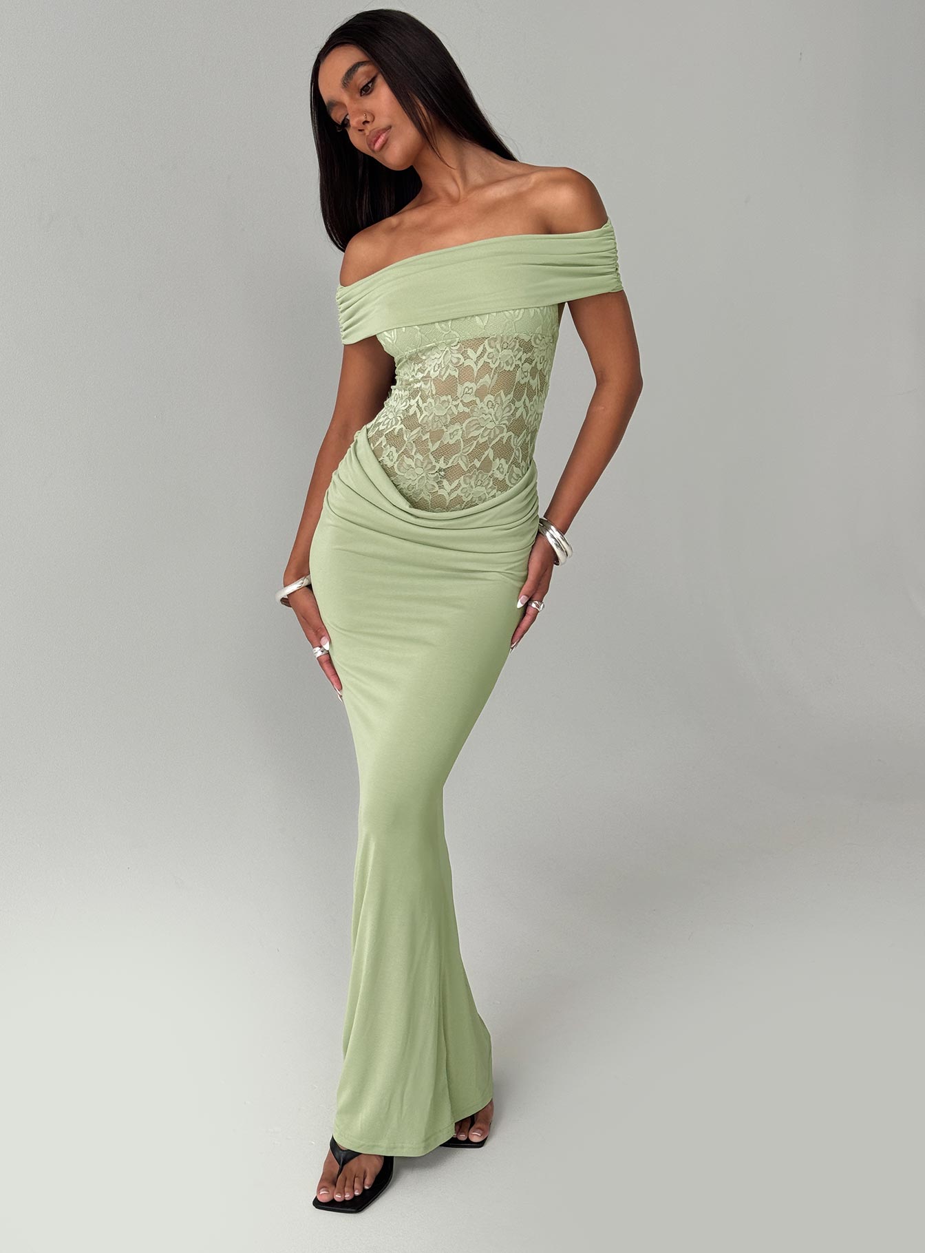Gwendolen Off The Shoulder Maxi Dress Green | Princess Polly Gwendolen Off The Shoulder Maxi Dress Green | Princess Polly