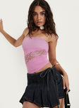 front view of model wearing Princess Polly Leary Strapless Top Pink Sleeveless straight 