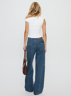 Bruiser Tie Waist Mid Rise Wide Leg Jeans Mid Blue Wash
