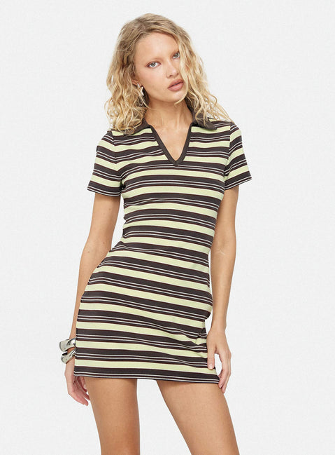 Zuria Collared V-neck Mini Dress Brown | Yellow Stripe | Brown | Yellow Stripe | Womens | Princess Polly Lower Impact Zuria Collared V-neck Mini Dress Brown | Yellow Stripe | Brown | Yellow Stripe | Womens | Princess Polly Lower Impact
