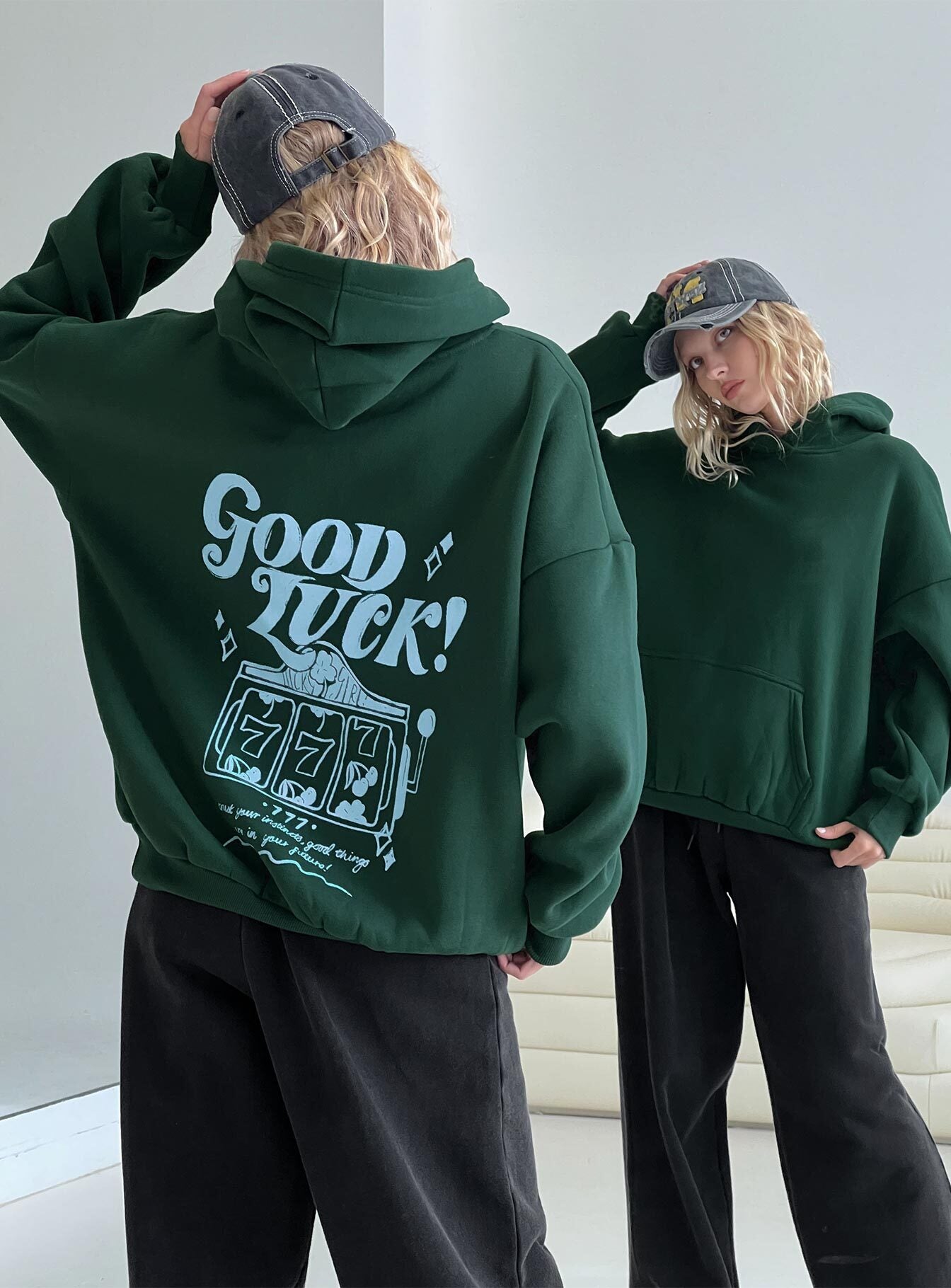 ☆good luck☆ Good Luck Graphic Hoodie Green / Blue | Princess Polly