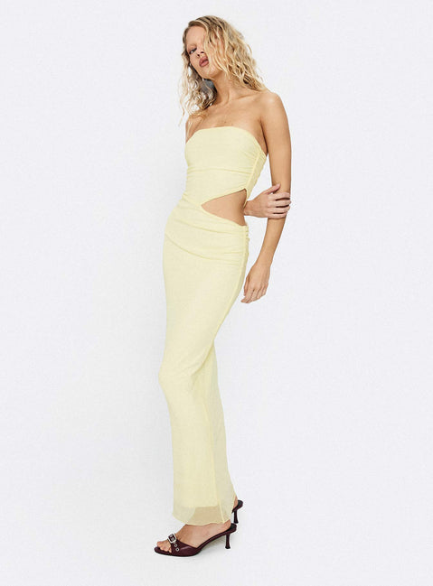 Tyllie Strapless Cut Out Maxi Dress Yellow