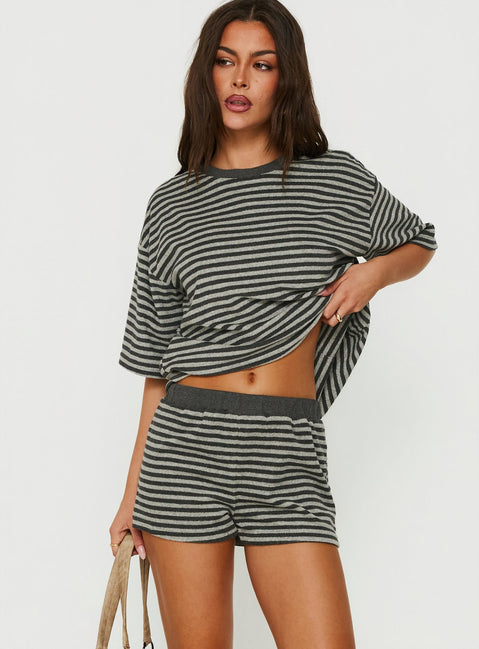 Selvina Terry Towelling Shorts Grey Stripe