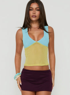 Lihat Sleeveless Contrast Top Yellow / Blue