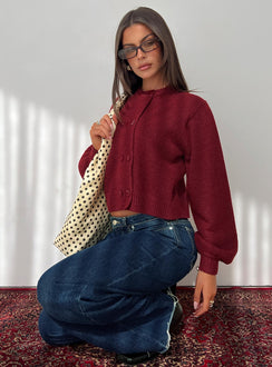 side view of model wearing Princess Polly Kammi Button Up Cardigan Red cropped 