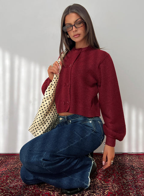 side view of model wearing Princess Polly Kammi Button Up Cardigan Red cropped 