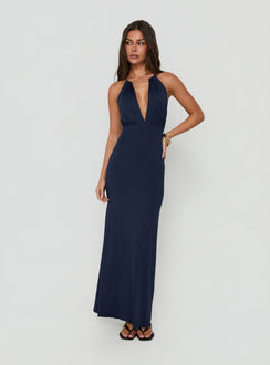 Dionira Plunge Halter Maxi Dress Navy