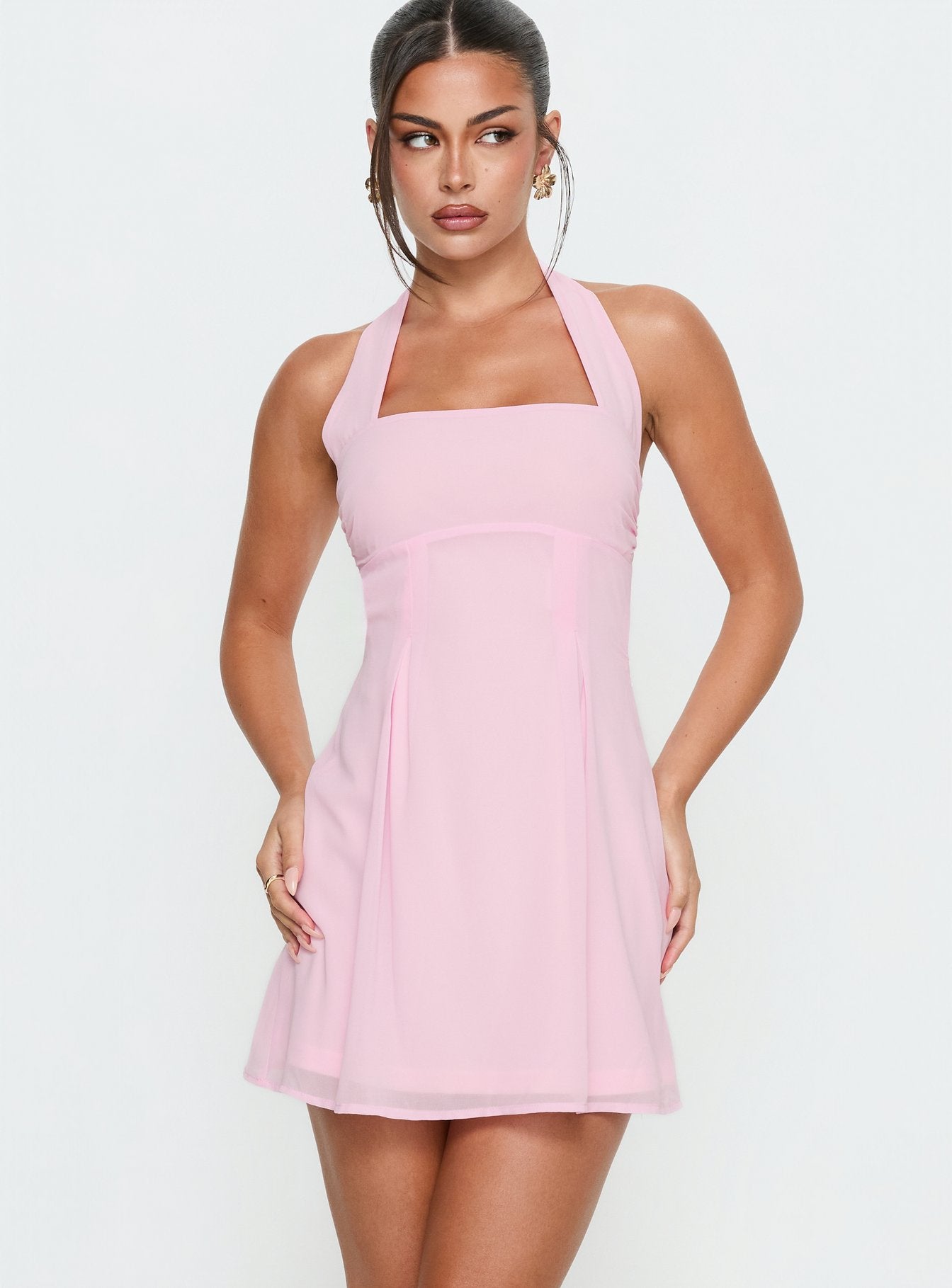 Rosamie Halter Mini Dress Soft Pink