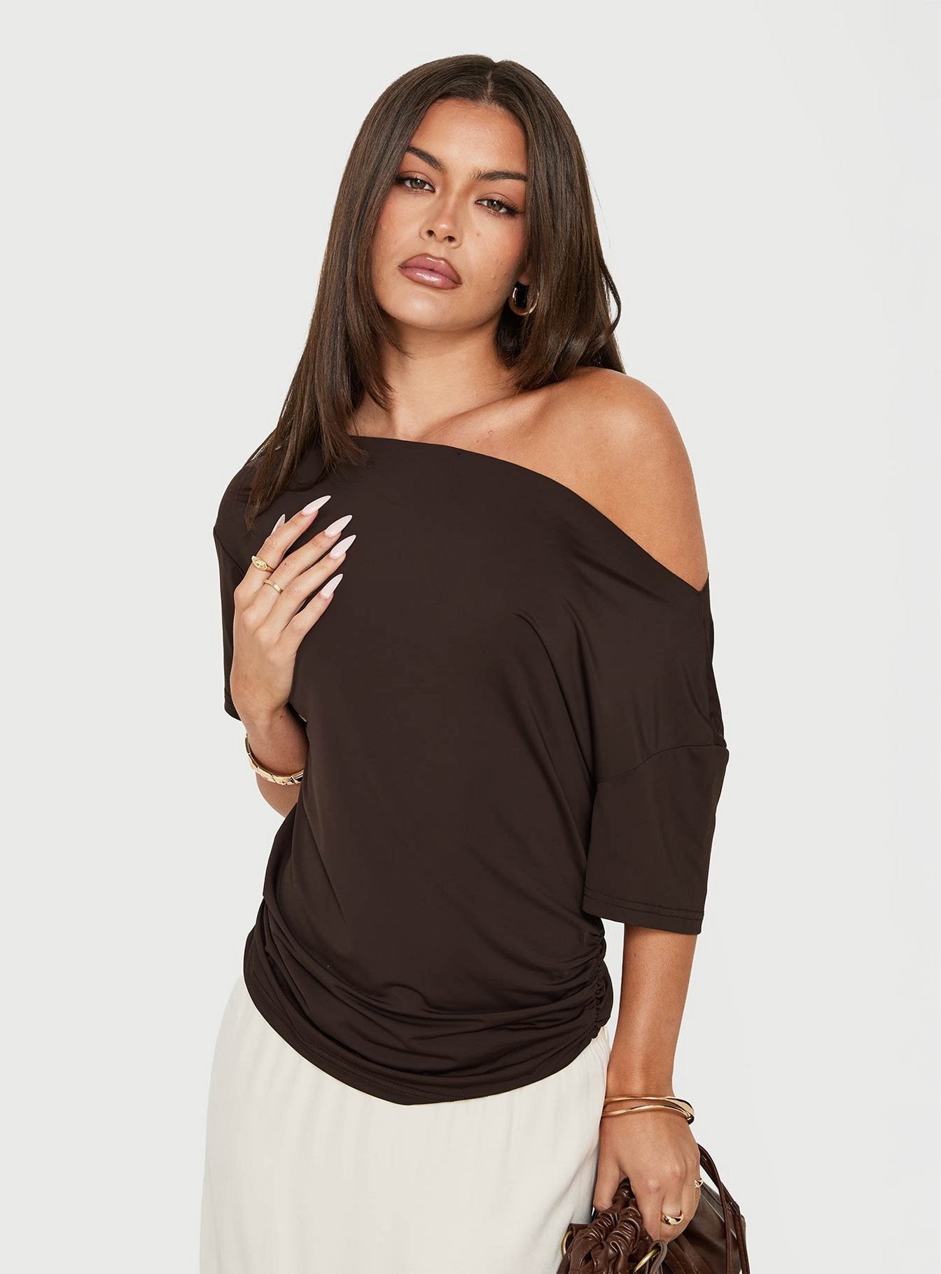 Wildlands Off Shoulder Tee Chocolate