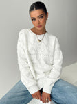 front view of model wearing Princess Polly Pierce Pointelle Sweater Cream 