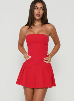 Austina Strapless Drop Waist Mini Dress Red