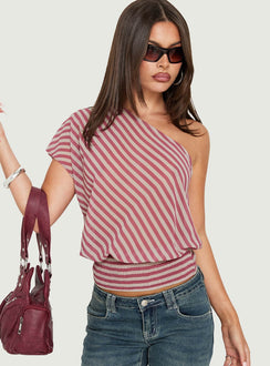 Larissah One Shoulder Top Pink Stripe
