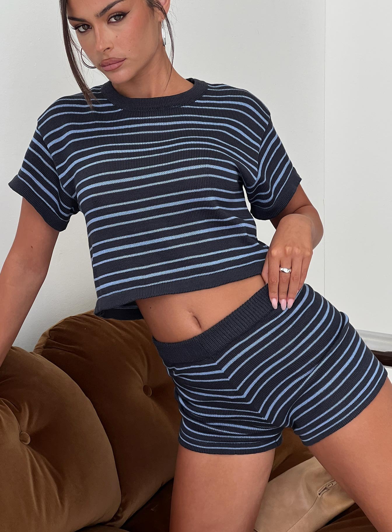 Arlynn Micro Shorts Blue Stripe | Princess Polly
