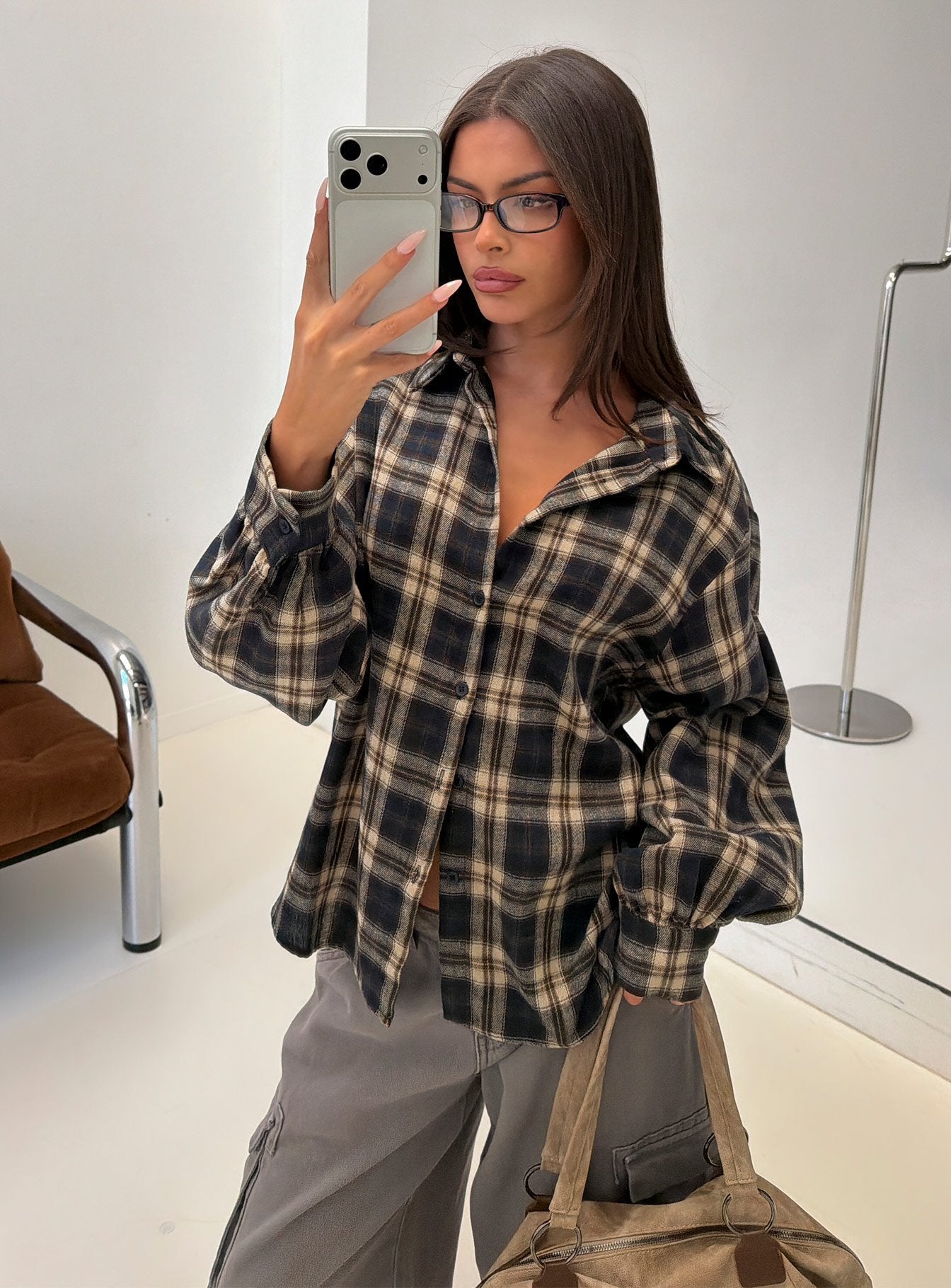 Video Games Long Sleeve Flannel Button Down Top Check Multi