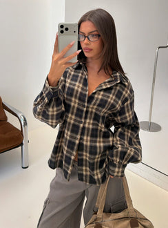 Video Games Long Sleeve Flannel Button Down Top Check Multi