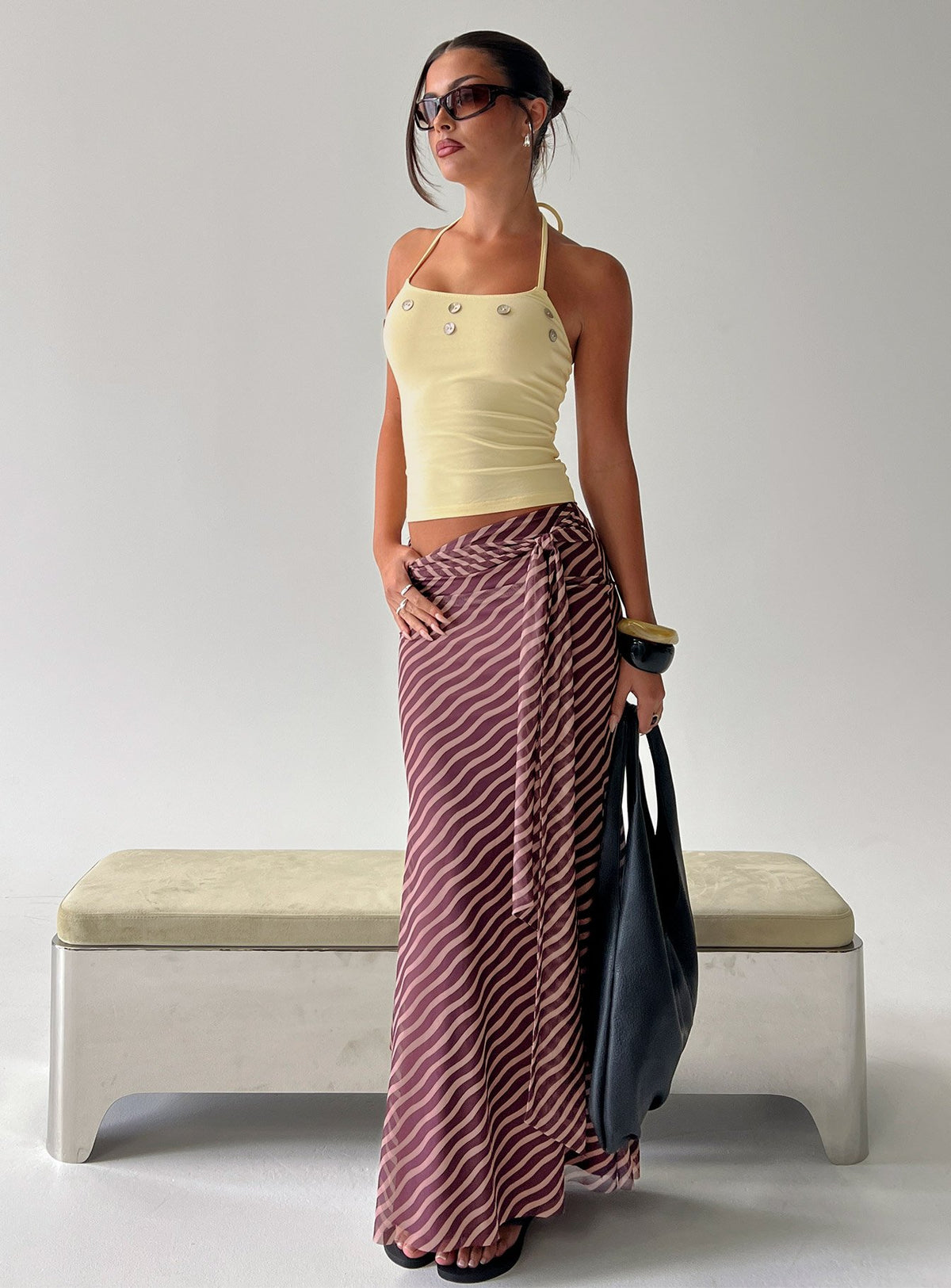 Caviar Tie Maxi Skirt Brown Stripe Tall