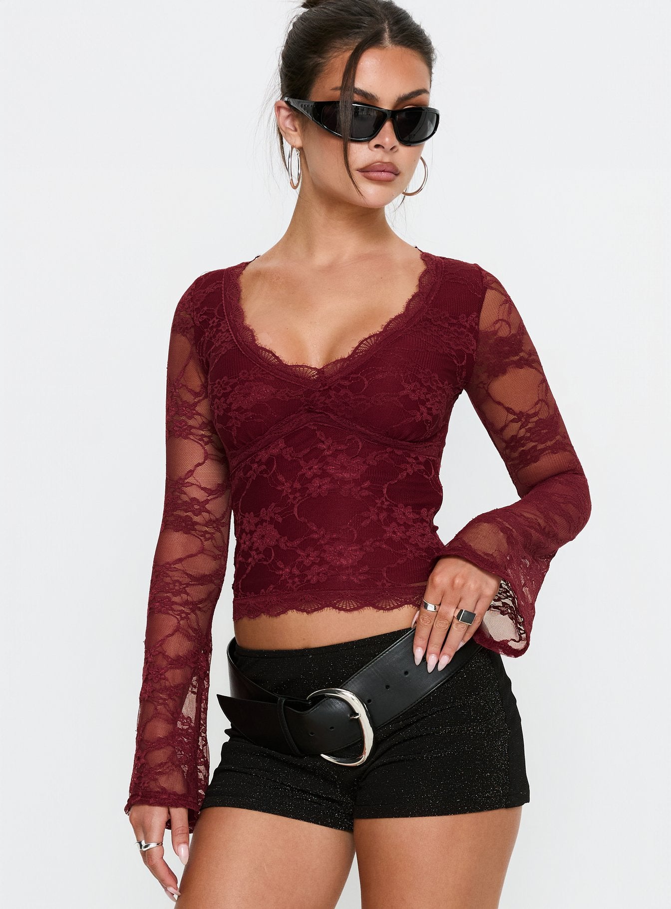Pitter Long Sleeve Top Burgundy