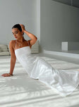 side view of model wearing Princess Polly Brightwell Maxi Dress White Square Neck 