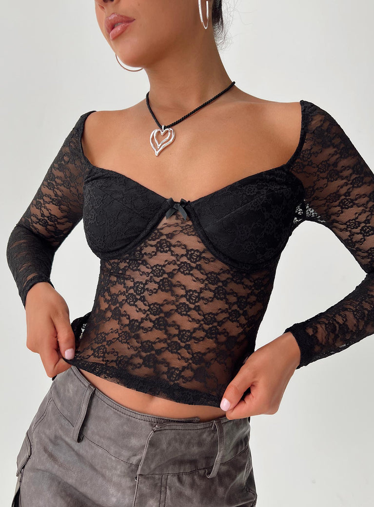 Lace Sheer Long Sleeve Cut Out Bralette Top – Free From Label