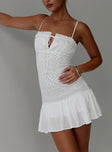 front view of model wearing Princess Polly Lindstrom Mini Dress White Square Neck 