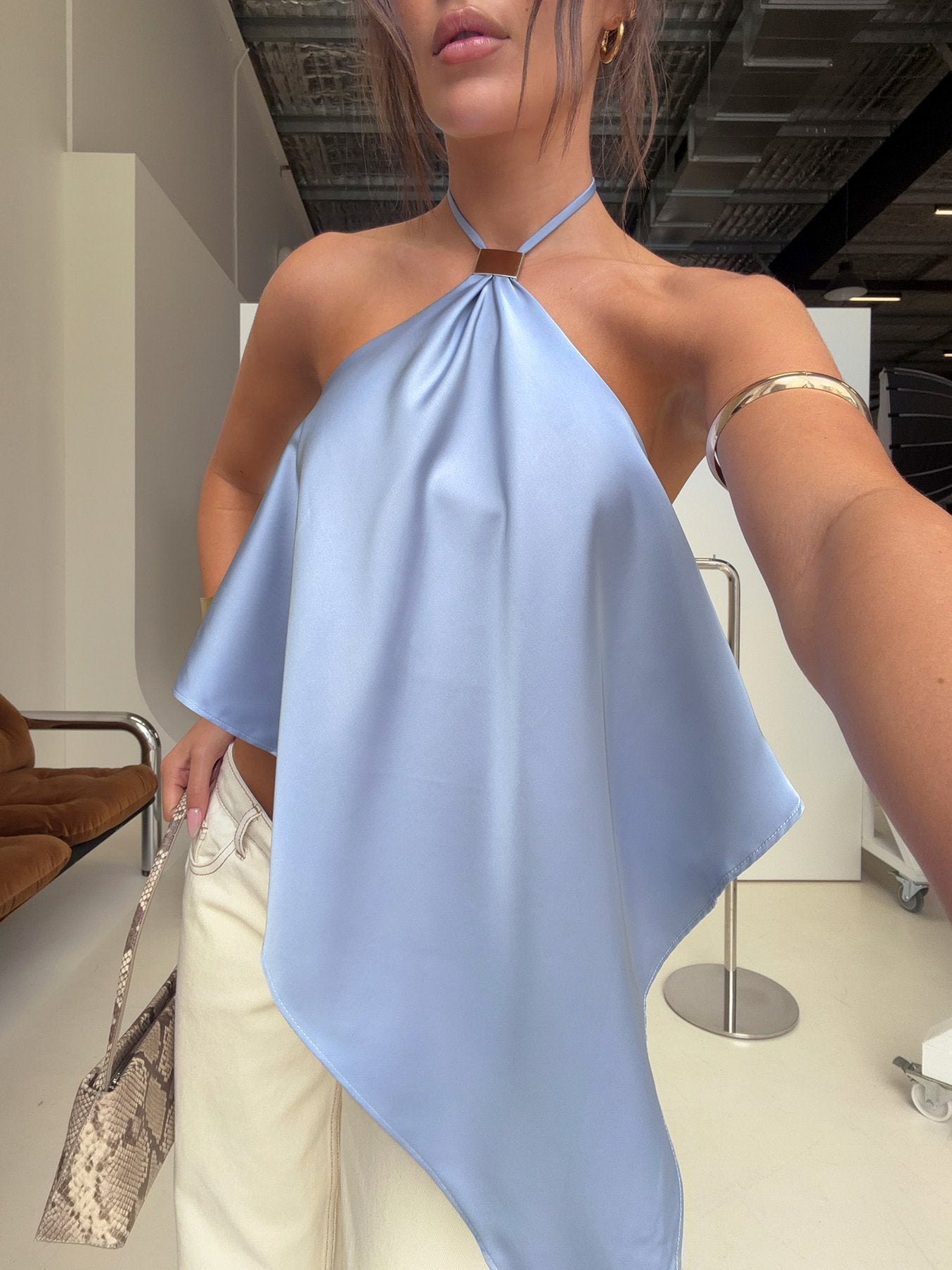 Lisada Halter Asymmetrical Top Blue