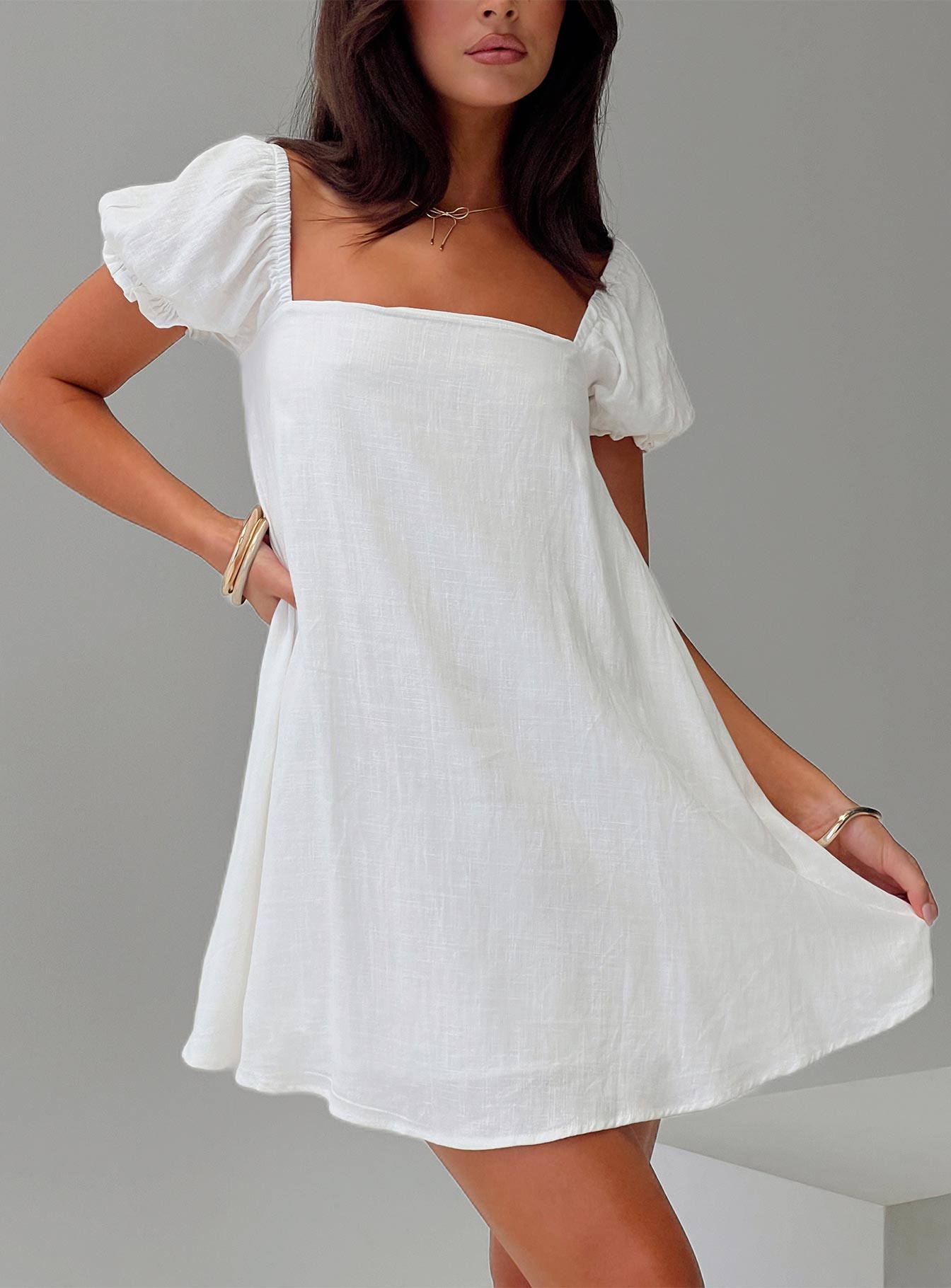 Beyond linen blend mini dress white