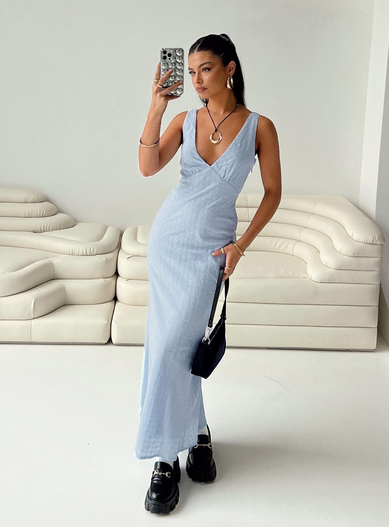 Nellie anglaise maxi dress blue