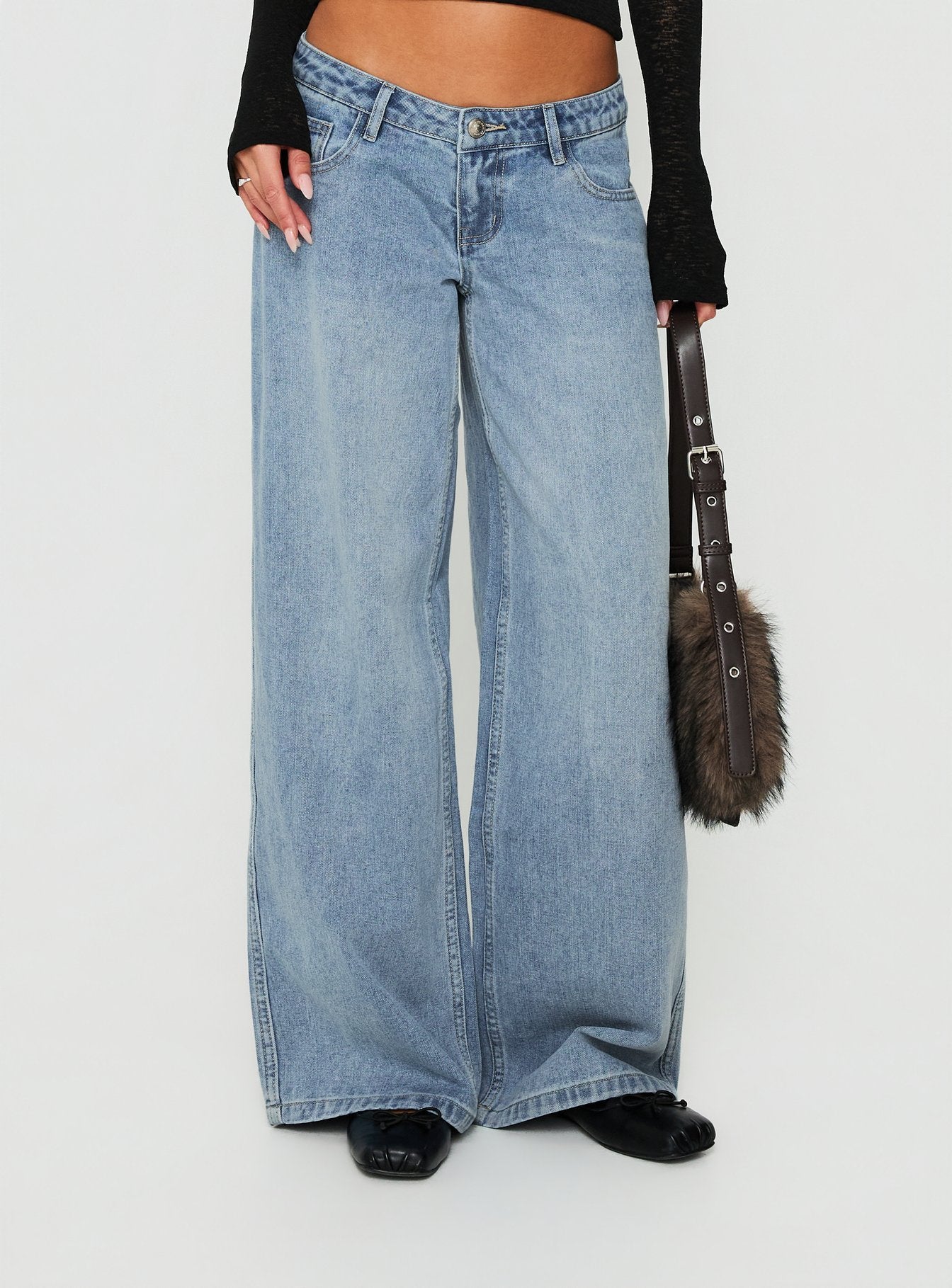 Picco Ultra Low Rise Wide Leg Jeans Light Blue Wash