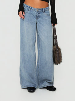 Picco Ultra Low Rise Wide Leg Jeans Light Blue Wash