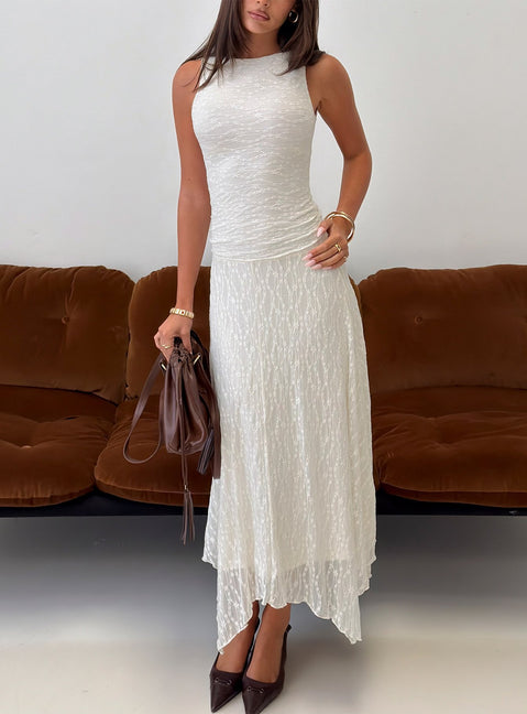 Enzina Lace Hanky Hem Maxi Dress Cream