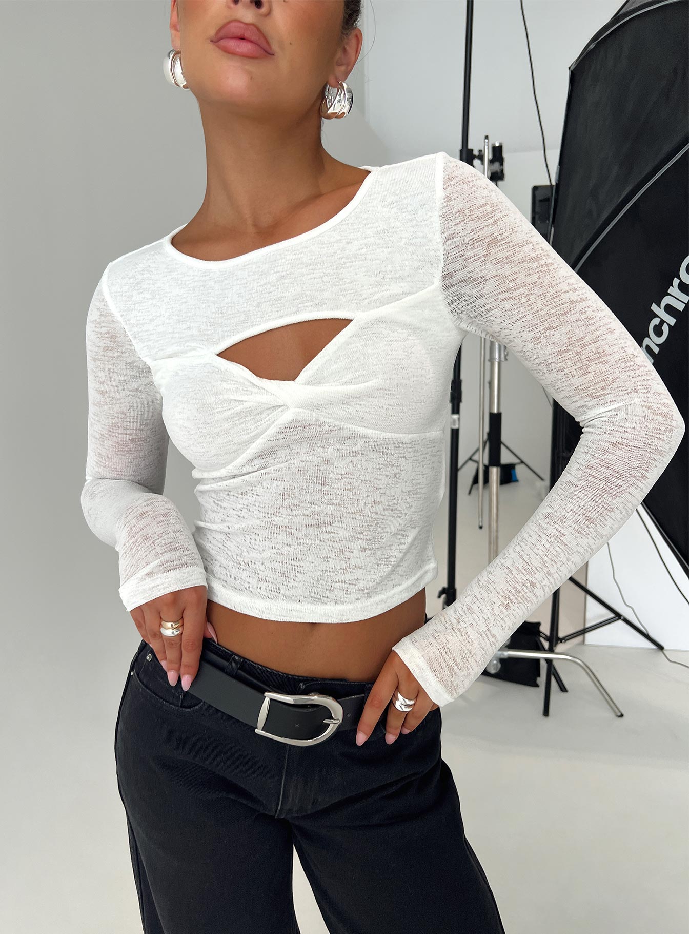 Sandrine twist long sleeve top white