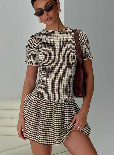 open lace back dress Burkes Mini Dress Red Check